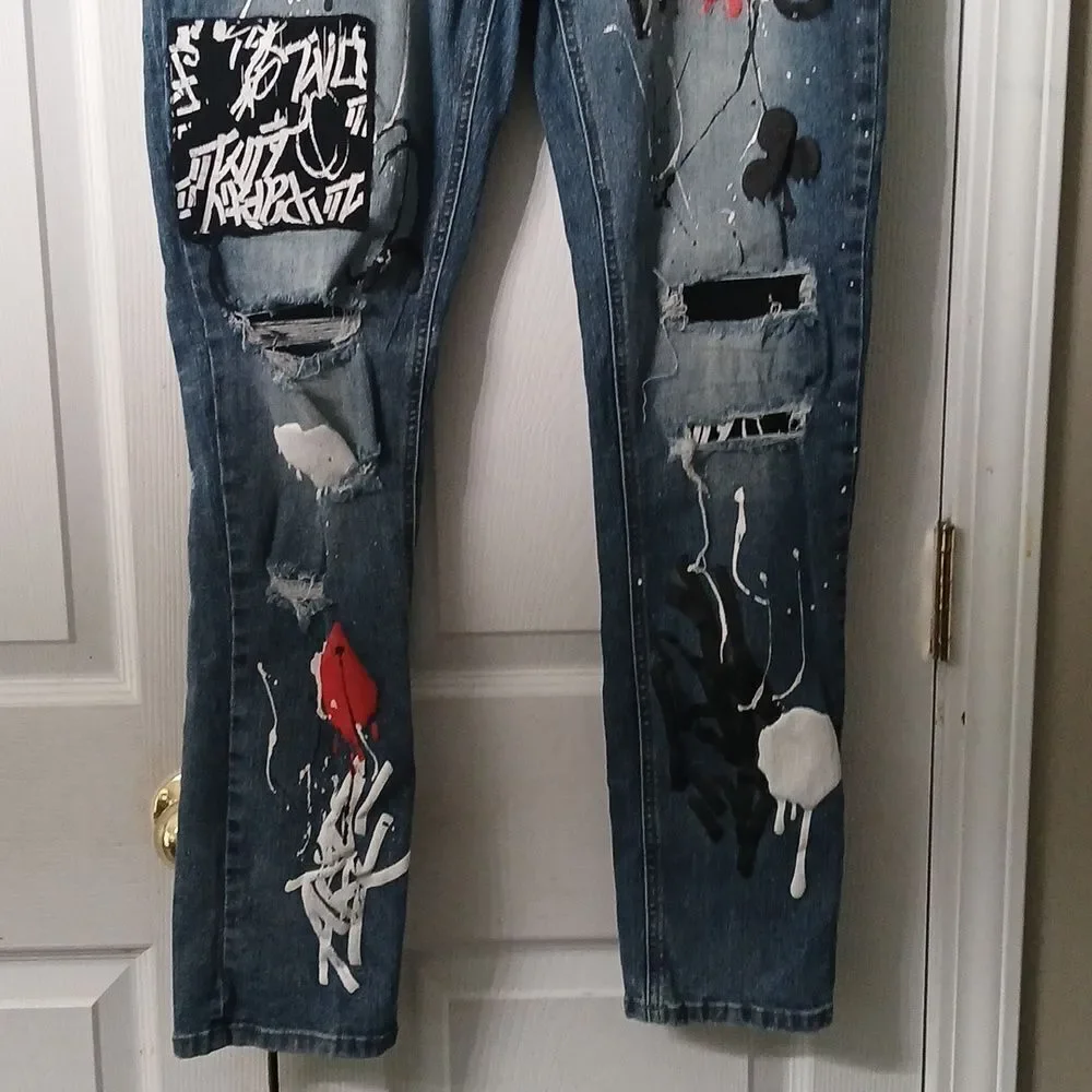 Rue21 Men's Graphic  Skinny Supreme Flex Black Jeans 32/32
